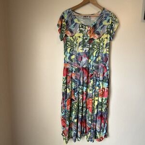 Vintage Bila Dress Womens Size M Hippie Bohemian Button Down Retro Mature Fish
